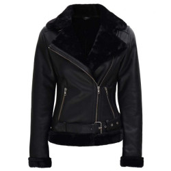 Agnes Women's Black Shearling Leather B3 Bomber Jacket