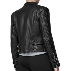 Women's Back Buckle Strap Biker Jacket