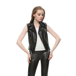 Black Ladies Motorcycle Sleeveless Leather Vest