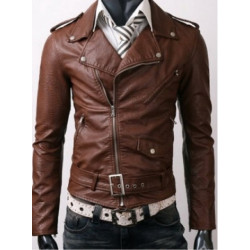 Brown Slim Fit Bikers Jacket for men