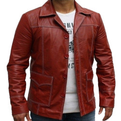 Fight Club Brad Pitt Red Movie Leather Jacket