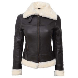 Frances Women's Brown B3 Bomber Shearling Leather Jacket