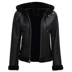 Grace Women's Black Shearling Bomber Leather Jacket