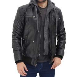 Jeffery Men's Black Hooded Leather Jacket