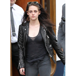 Kristen Stewart Paris Fashion Black Slim Fit Biker's Jacket