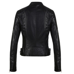 Mandarin Collars Supernova Women's Slim Fit Black Leather Jacket