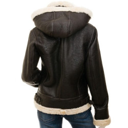 Marilyn Women's Dark Brown B3 Shearling Leather Hooded Jacket