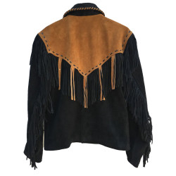Men's Bead Black Fringe Cowboy Leather Jacket