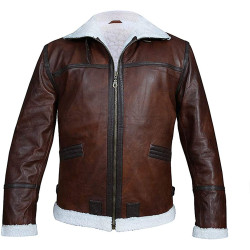 Men's Flight Pilot Fur Brown Faux Leather Jacket