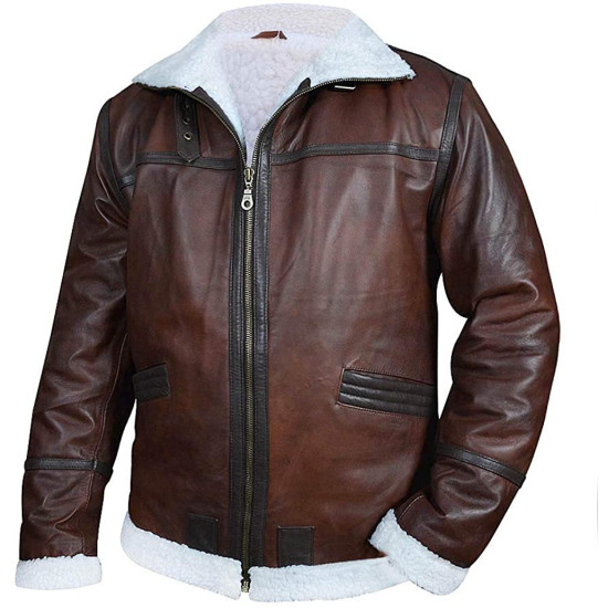 Men's Flight Pilot Fur Brown Faux Leather Jacket