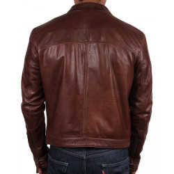 Slim Fit Brown Moto Leather Jacket For Men
