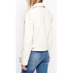 Women Zipper White Biker Jacket