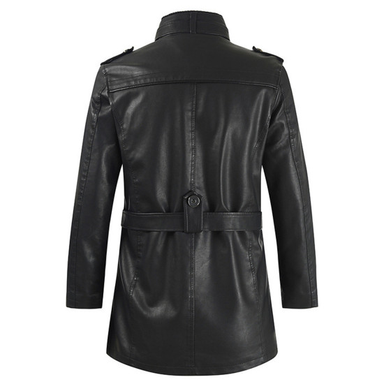 Men's Black Genuine Sheepskin Leather Long Trench Coat
