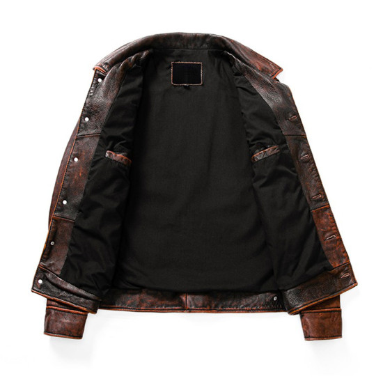 Men's Vintage Style Brown Genuine Cowhide Distressed Leather Jacket